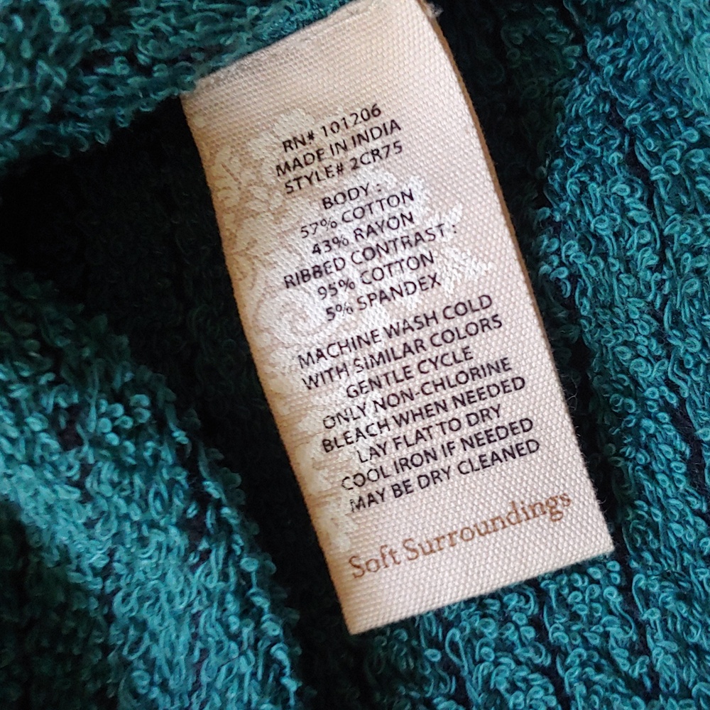 Soft Surroundings Teal Striped Sweatshirt Knit Top - Picture 7 of 9